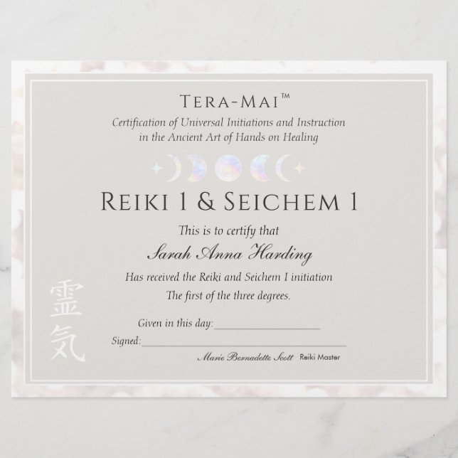 Reiki Master Certificate of Completion Award (Front)