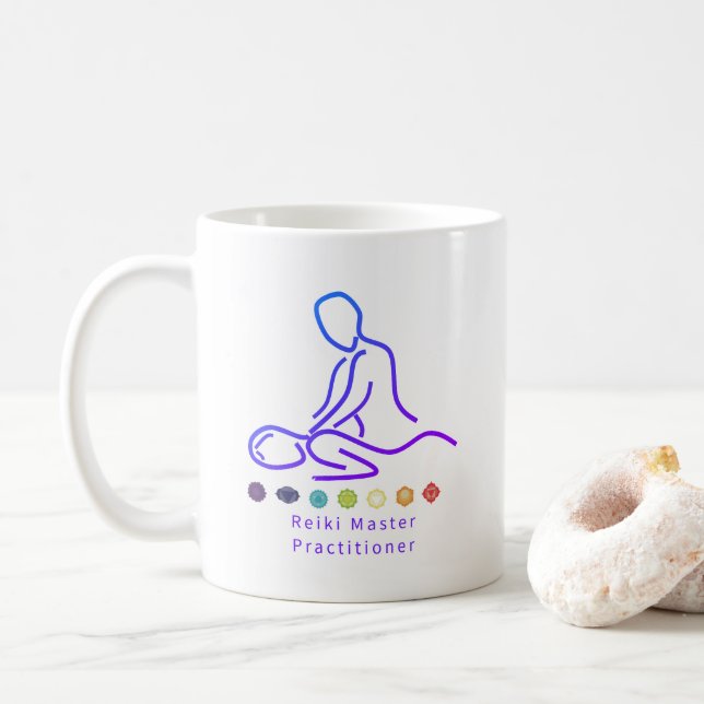 Reiki Master Practitioner Outline White  Coffee Mug (With Donut)