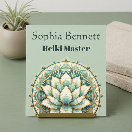 Reiki Master Teal Green Lotus Mandala Art Wellness Square Business Card