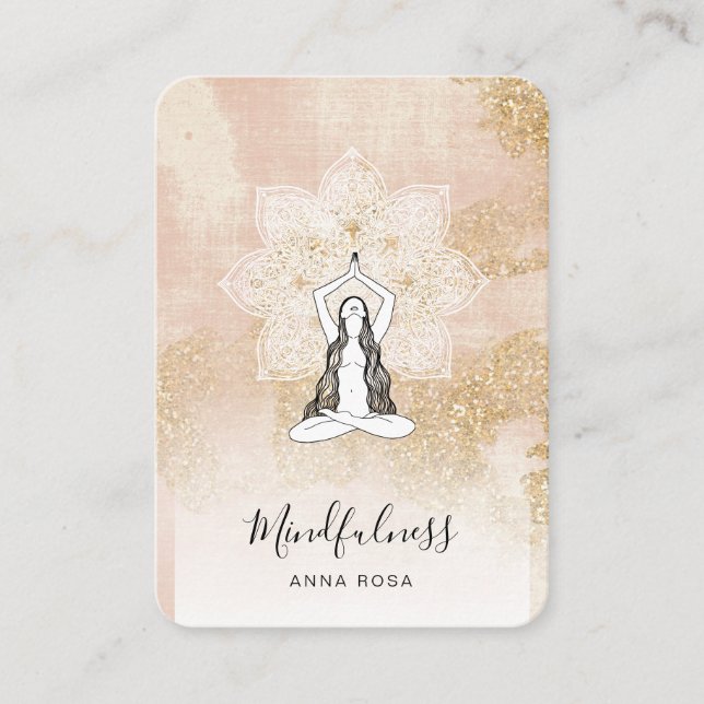 *~* Reiki Meditation Pink Woman QR Mandala Goddess Business Card (Front)