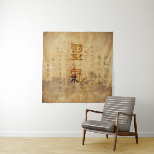Reiki Precepts and symbols on vintage paper Tapestry
