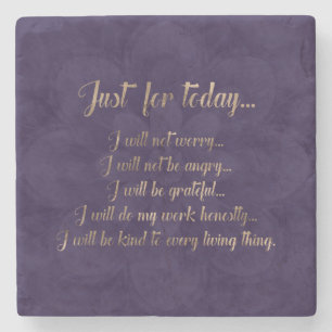 Reiki Principles- gold on purple lotus Stone Coaster