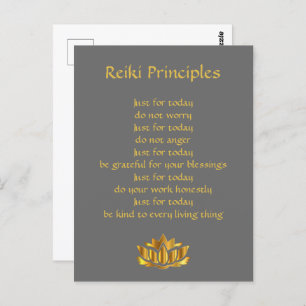 Reiki principles Grey and Gold Postcard