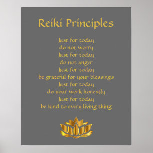 Reiki principles grey and gold poster