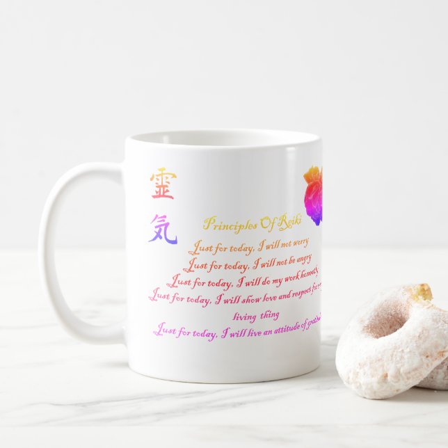 Reiki Principles Just For Today Rainbow Coffee Mug (With Donut)