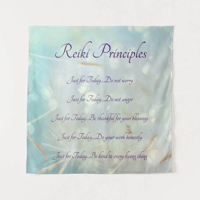 Reiki Principles Pale Blue  design Tapestry (Front)