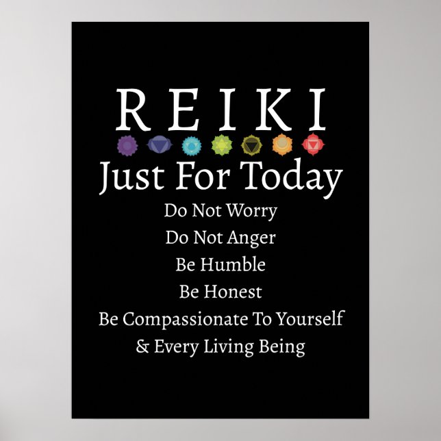 Reiki Principles Precepts Black Poster (Front)
