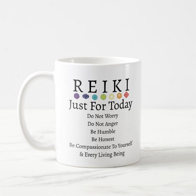 Reiki Principles Precepts White Coffee Mug (Left)