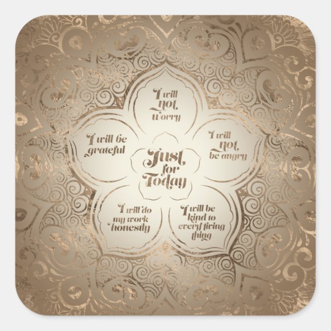 Reiki Principles - Reiki Precepts Golden Sheer Square Sticker (Front)