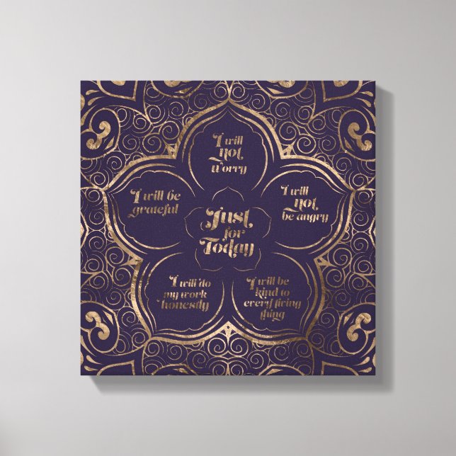 Reiki Principles - Reiki Precepts Purple and Gold Canvas Print (Front)