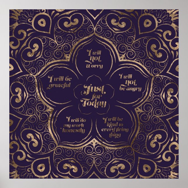 Reiki Principles - Reiki Precepts Purple and Gold Poster (Front)