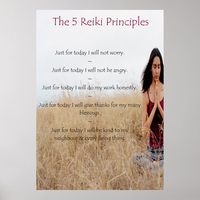 Reiki Principles with Meditating Woman Poster (Front)