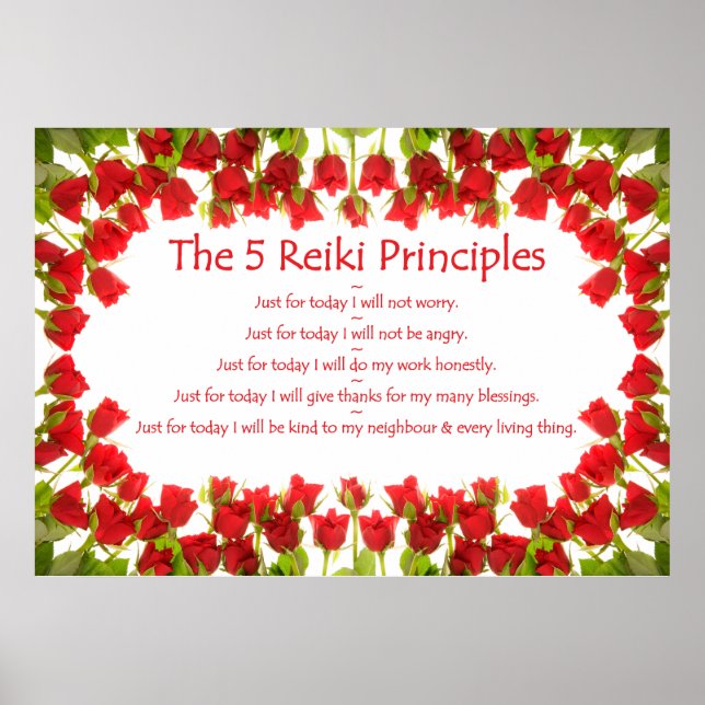 Reiki Principles with Roses Poster (Front)