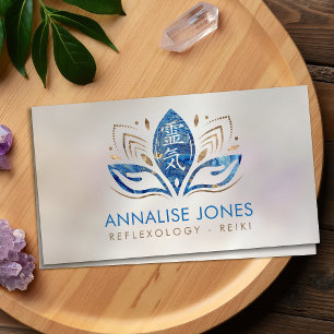 Reiki symbol and hands in Lotus Blue Marble Business Card