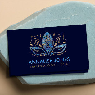 Reiki symbol and hands in Lotus Blue Marble Business Card