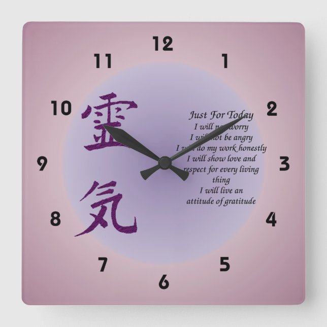 Reiki Symbol Just For Today Inspirational Square Wall Clock (Front)