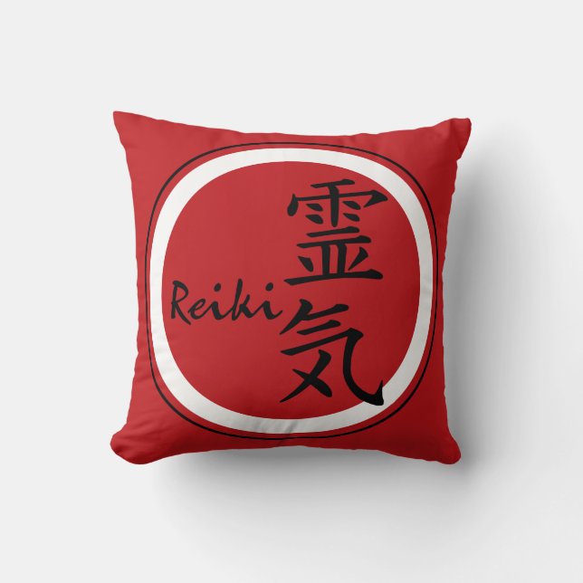 REIKI Symbol red black + your background Throw Pillow (Front)