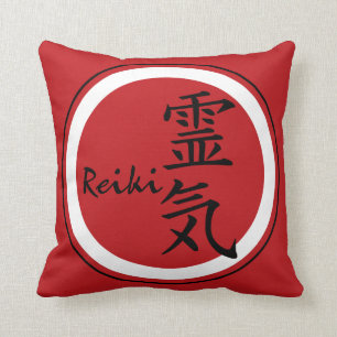 REIKI Symbol red black + your background Throw Pillow