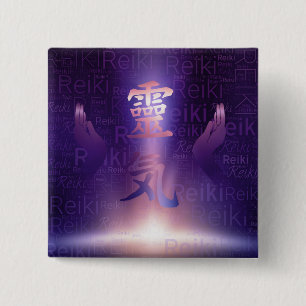 Reiki Symbols and healing hands on purple light 2 Inch Square Button