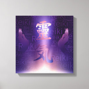 Reiki Symbols and healing hands on purple light Canvas Print