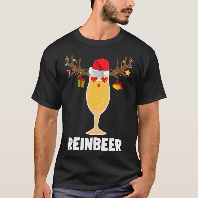 Reinbeer Christmas Santa Lights Reindeer Beer T-Shirt (Front)