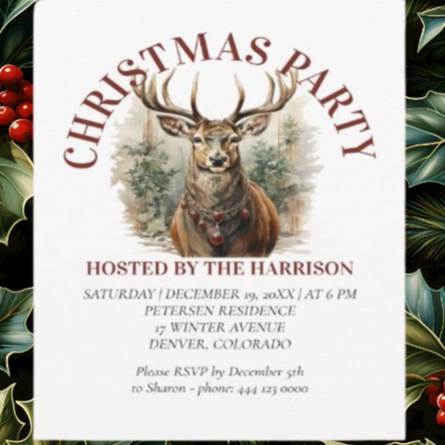 Reindear Retro Classic Cute Christmas  Invitation (Personalised Christmas Cards)