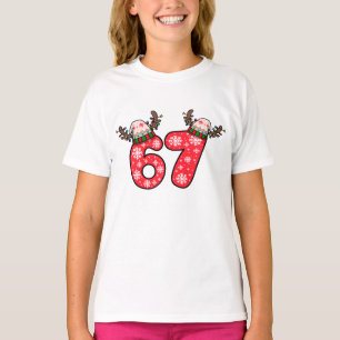 Reindeer 6 7 Santa Hat Christmas  T-Shirt