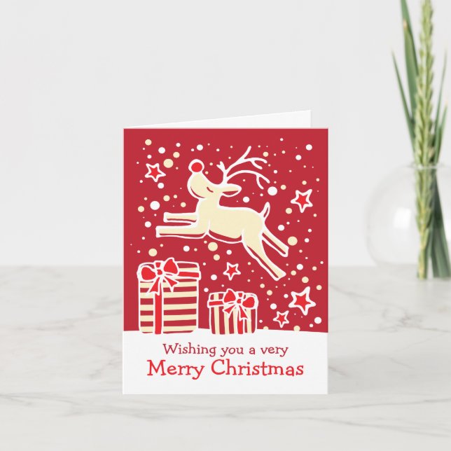 Reindeer à la louange sur les cadeaux carte rouge  (Devant)