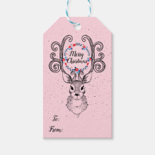 Reindeer And Antlers Merry Christmas Holiday Gift Tags