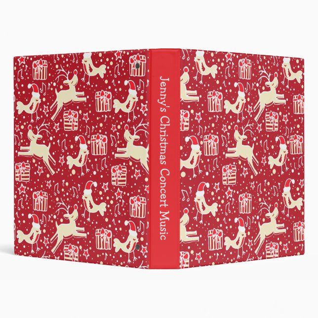Reindeer and bird pattern Christmas red folder Binder (Background)