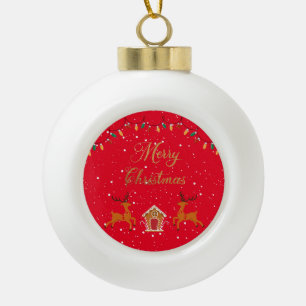 Reindeer and candy house- christmas holiday  ceramic ball christmas ornament