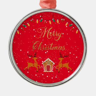 Reindeer and candy house- christmas holiday   metal ornament