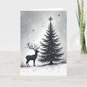 Reindeer and Christmas Tree Modern  Holiday Card