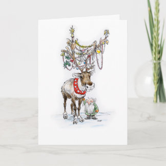 Reindeer and Elf Christmas Card