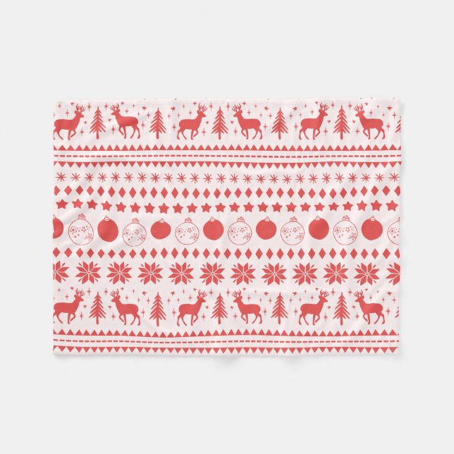 Reindeer and Festive Christmas Fleece Blanket (Front (Horizontal))