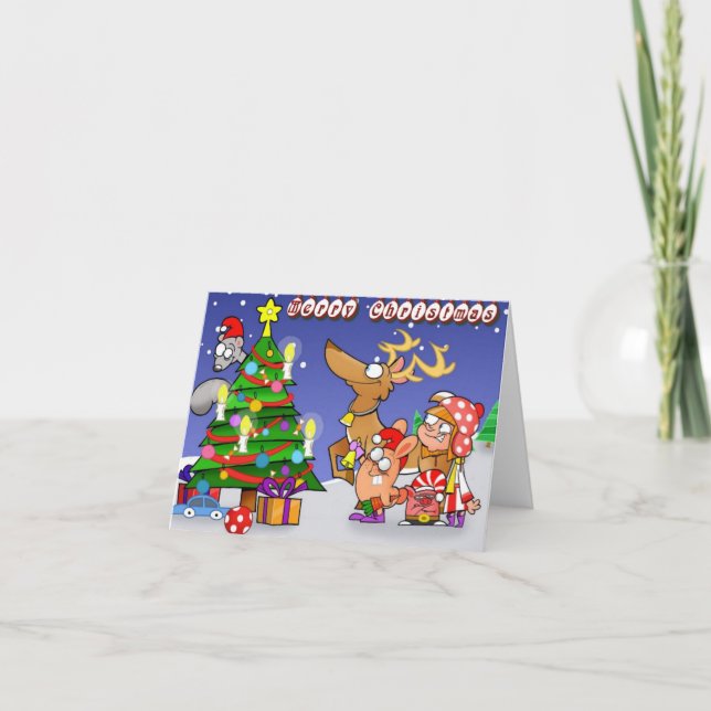 Reindeer and Friends Christmas Note Card (Front)