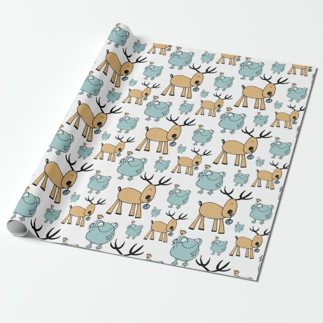 Reindeer And Frog Pattern Wrapping Paper (Unrolled)