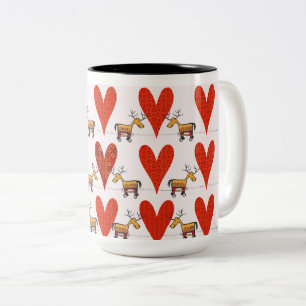 Reindeer and Hearts Two-Tone Coffee Mug