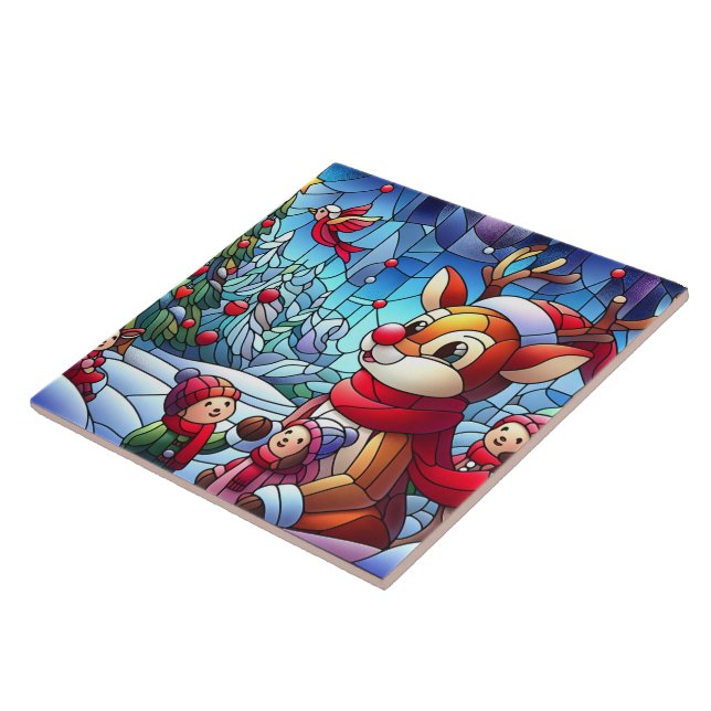 Reindeer and kids in winter joy! tile (Side)