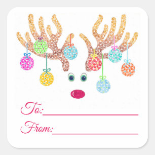 Reindeer and Ornaments Gift Labels