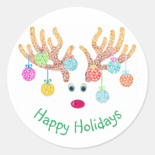 Reindeer and Ornaments Holiday Sticker