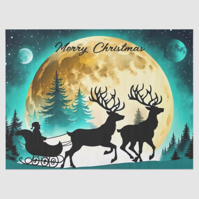Reindeer and Sleigh full moon Tissue Paper (Front)