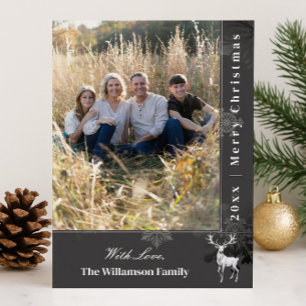Reindeer and Snowflakes Holiday Photo   Gray Card