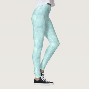 Reindeer and Snowflakes Pattern Blue Ice ID546 Leggings