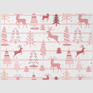 Reindeer and Snowflakes Pink White Christmas Tissue Paper