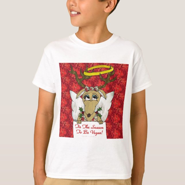 Reindeer Angel Tis The Season to Be Vegan T-Shirt (Front)