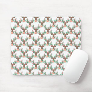 Reindeer Antlers Delicate White Pink Flowers Mouse Pad