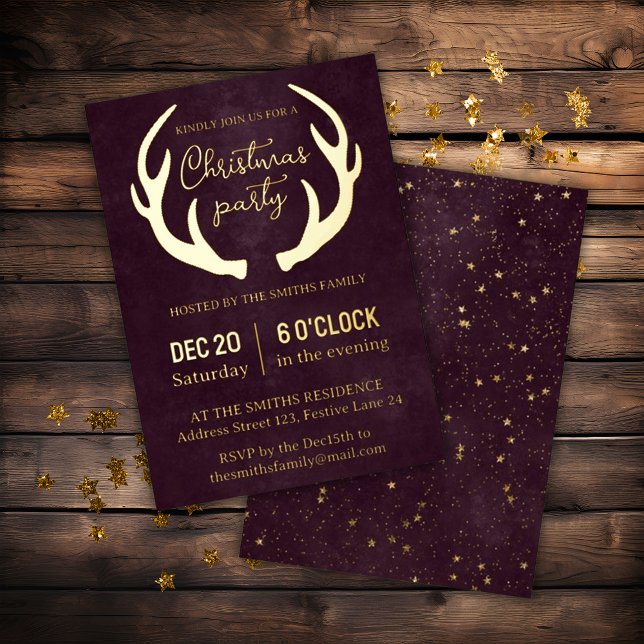 Reindeer Antlers Modern Burgundy Christmas Party  (Creator Uploaded)