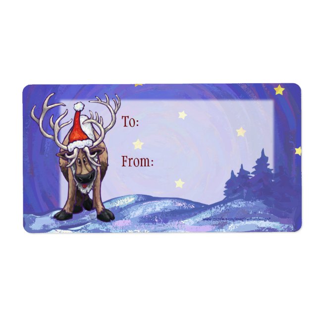 Reindeer Art Christmas Gift Label (Front)
