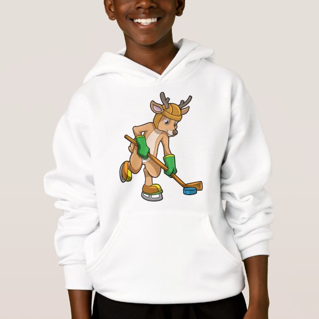 Reindeer at Ice hockey with Hockey stick (Front)